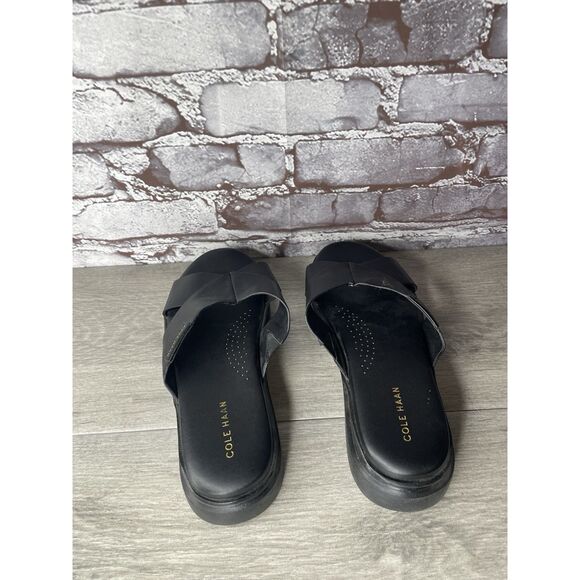 Cole Haan Black Leather Wedge Slip-On Comfort Women Sz 7B US/38EU - Picture 4 of 11